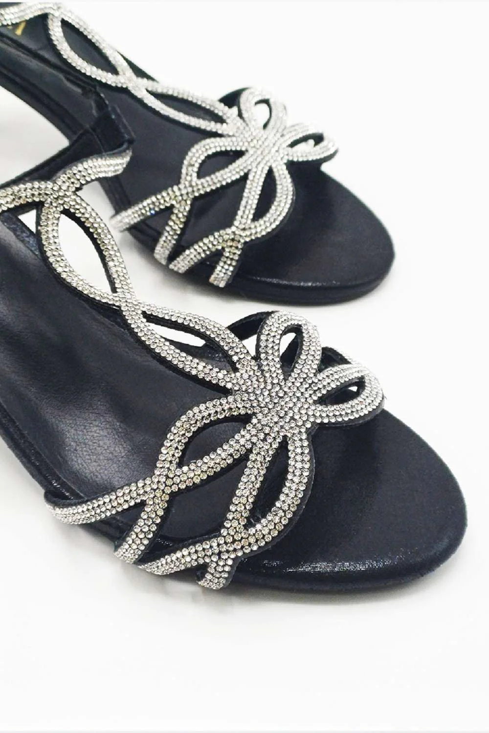 Lumina Low Heel Diamante Swirl Sandal in Black - Image 4