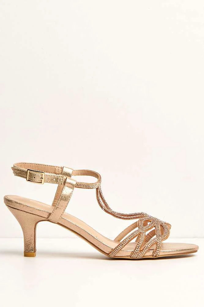 Lumina Low Heel Diamante Swirl Sandal in Rose Gold - Image 4