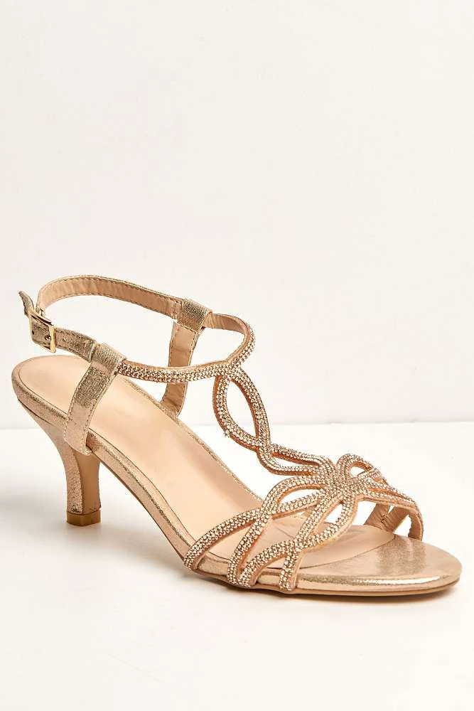 Lumina Low Heel Diamante Swirl Sandal in Rose Gold - Image 5