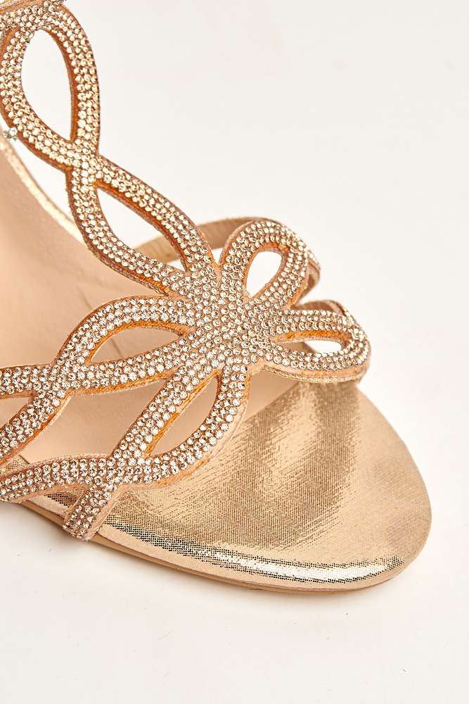 Lumina Low Heel Diamante Swirl Sandal in Rose Gold - Image 6