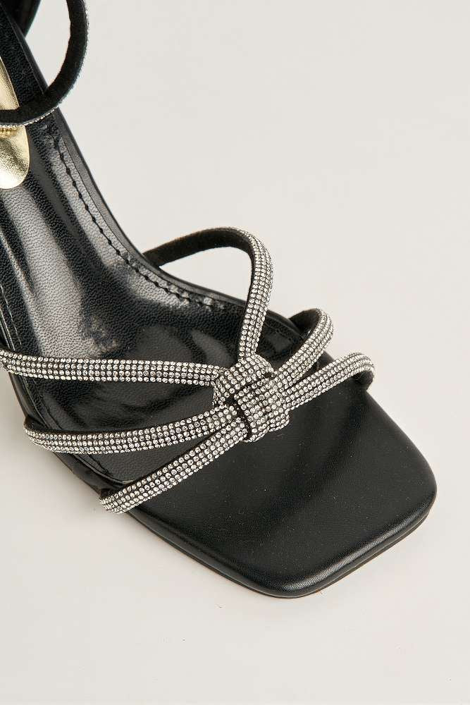 Mara Diamante 3 Strap Knotted Sandals in Black - Image 5