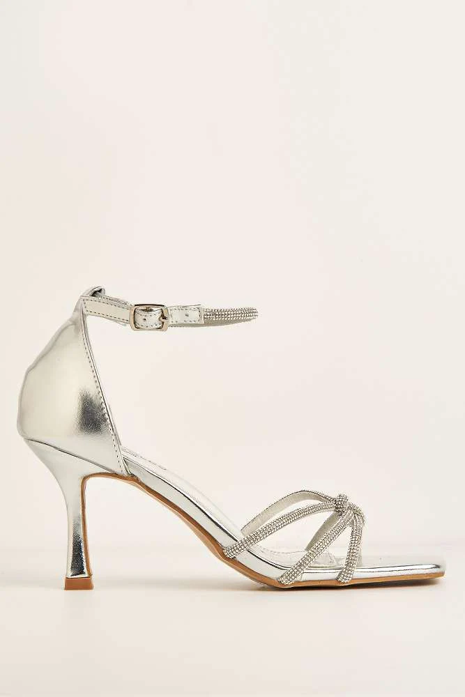 Mara Diamante 3 Strap Knotted Sandals in Silver - Image 6
