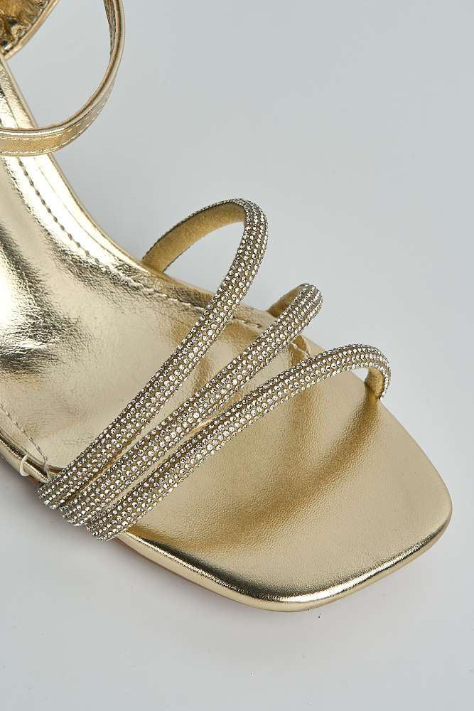 Mariella 3 Diamante Band Anklestrap Low Heeled Sandals in Gold - Image 5