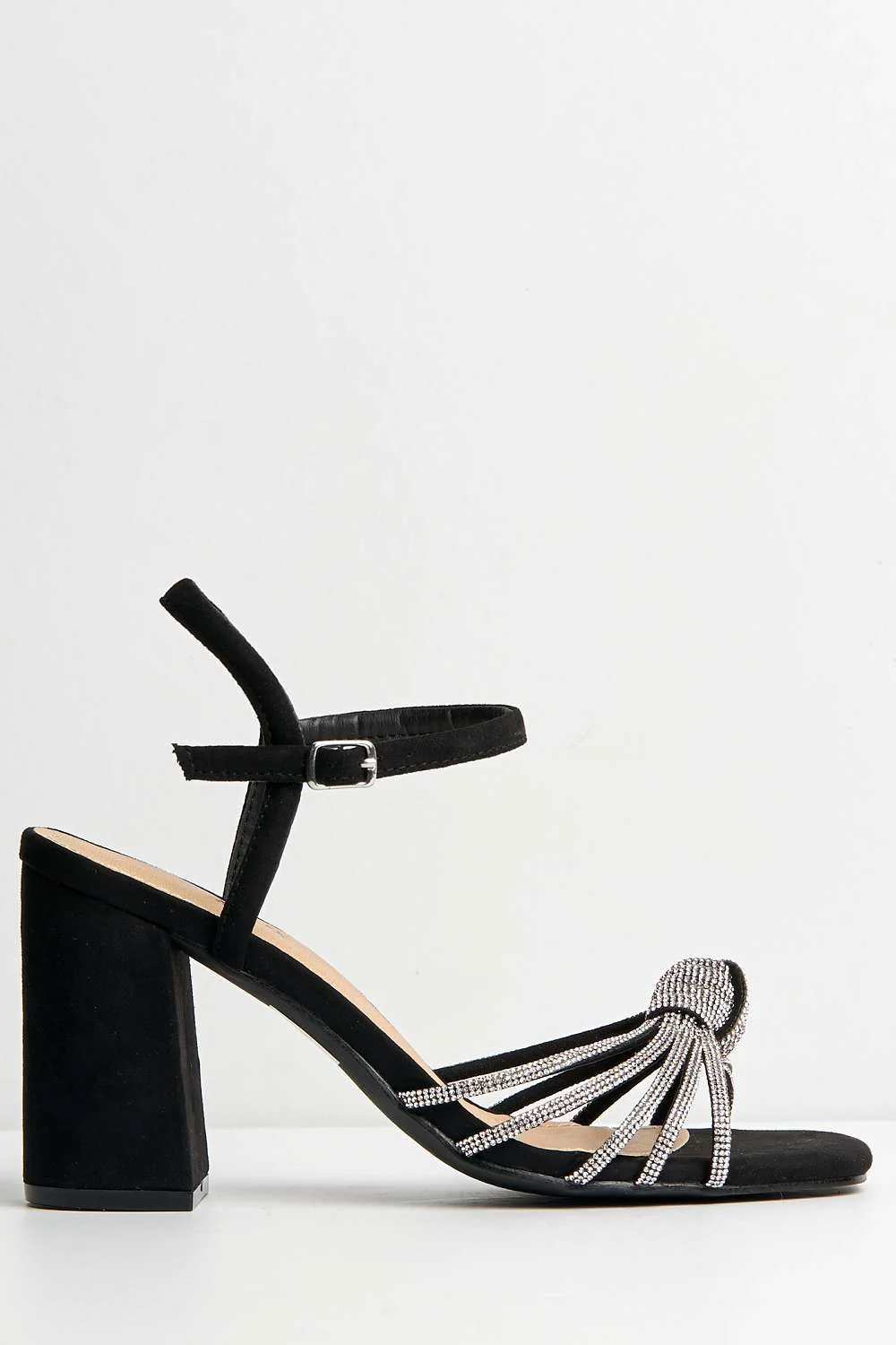 Marina Diamante Embellished Knot Band Sandal in Black Suede - Image 5