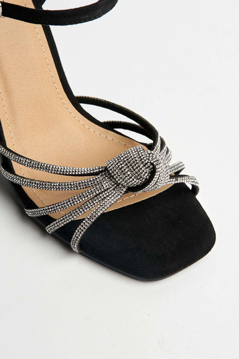 Marina Diamante Embellished Knot Band Sandal in Black Suede - Image 6