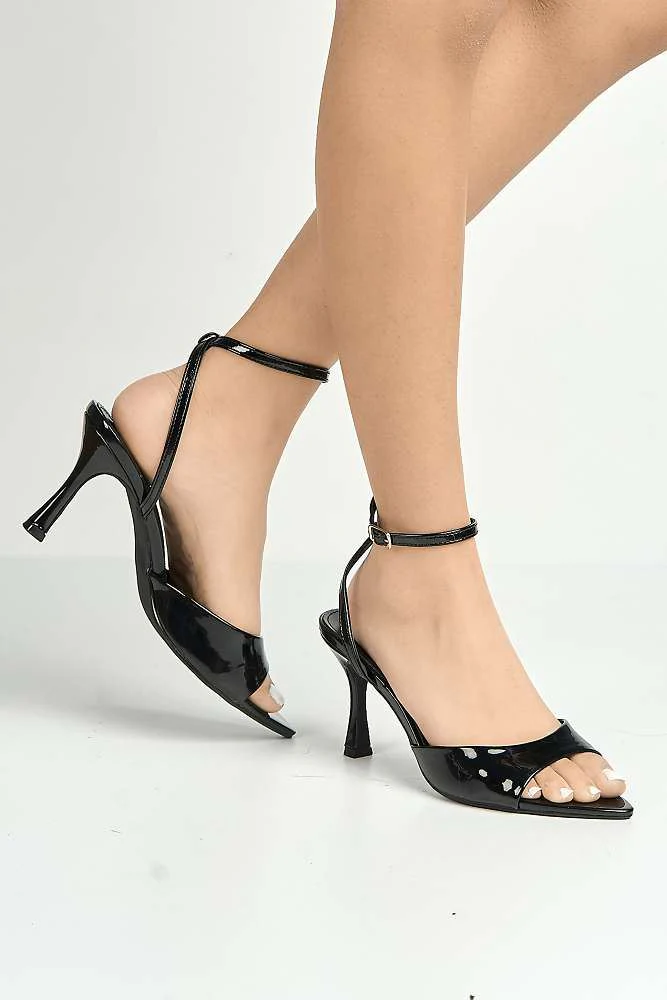 Marisol Pointed Toe Peeptoe Anklestrap Heeled Sandals in Black - Image 2