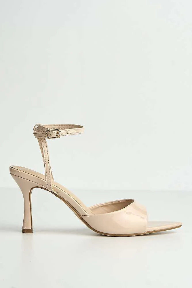 Marisol Pointed Toe Peeptoe Anklestrap Heeled Sandals in Nude - Image 6