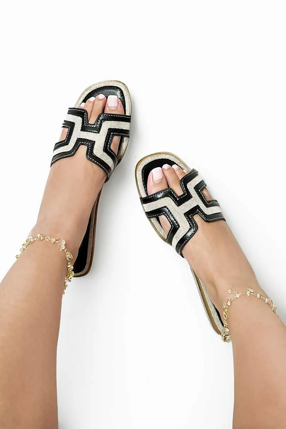 Marla Piping Detail Cut Out Sliders in Black - Image 3
