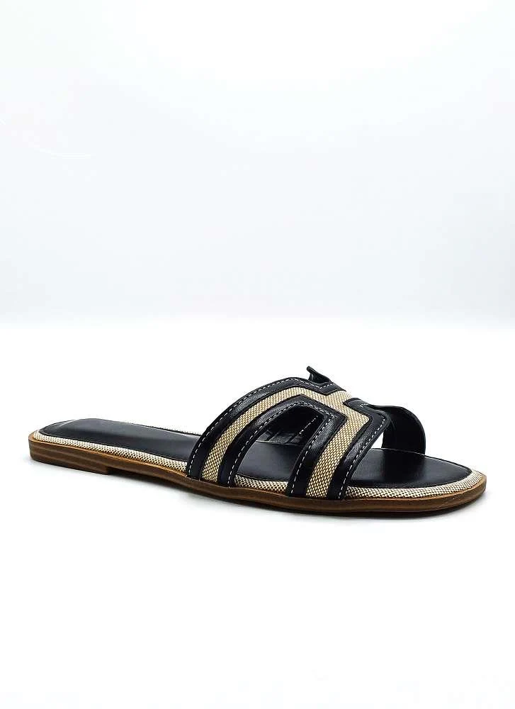 Marla Piping Detail Cut Out Sliders in Black - Image 5