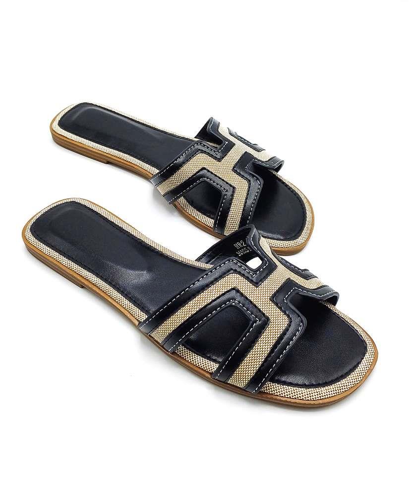Marla Piping Detail Cut Out Sliders in Black - Image 6