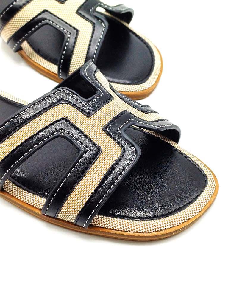 Marla Piping Detail Cut Out Sliders in Black - Image 7