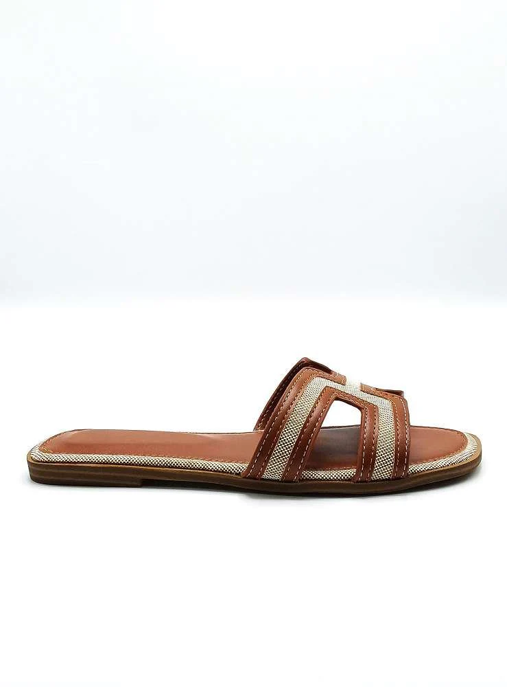 Marla Piping Detail Cut Out Sliders in Tan - Image 4