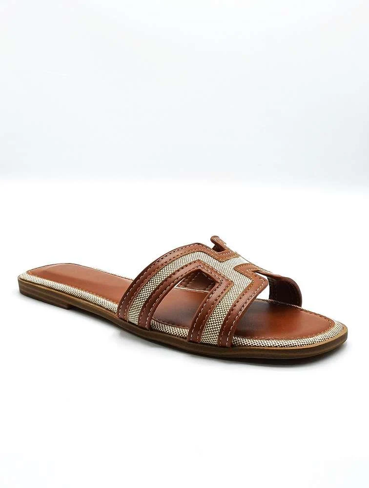 Marla Piping Detail Cut Out Sliders in Tan - Image 5