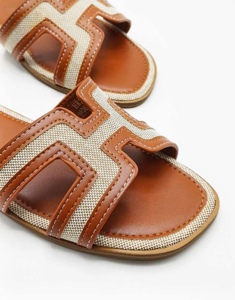 Marla Piping Detail Cut Out Sliders in Tan - Image 7