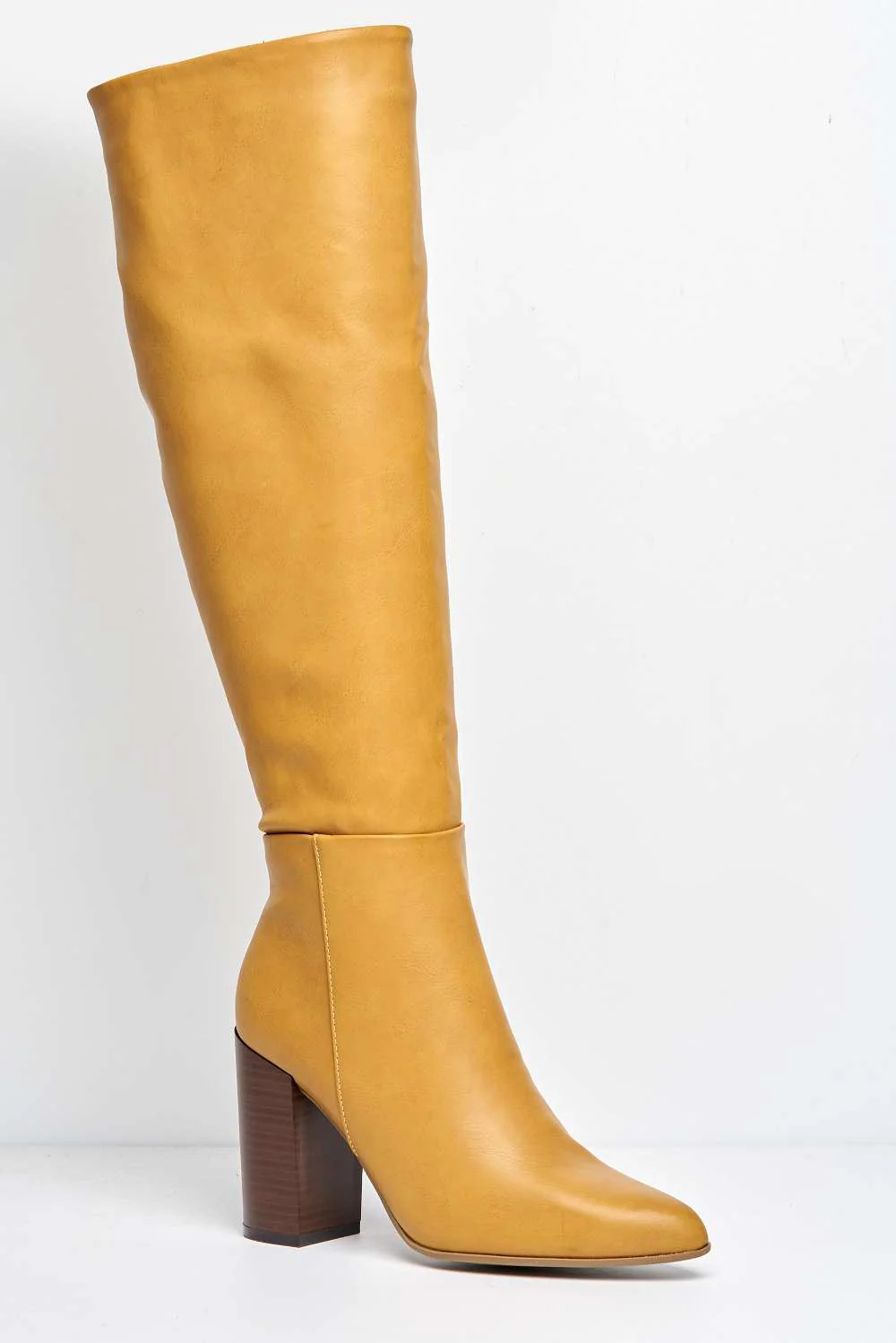 Marsia Pointed Toe Block Heel Knee High Boots in Camel - Image 4