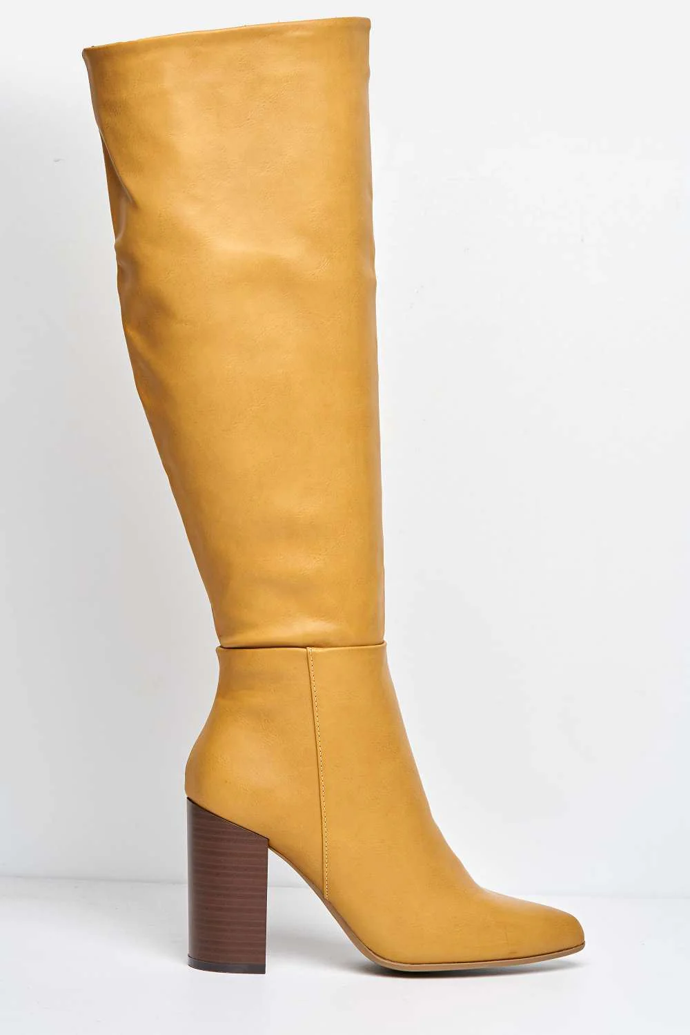 Marsia Pointed Toe Block Heel Knee High Boots in Camel - Image 5