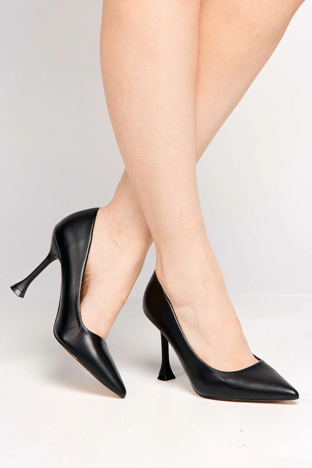 Martea Spool Heel Pointed Toe Court Shoes in Black PU - Image 3