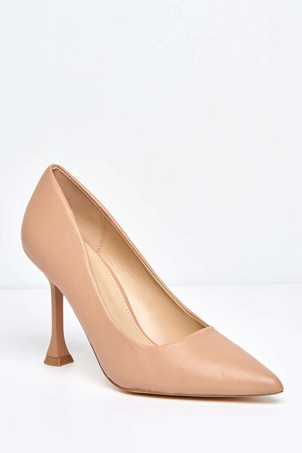 Martea Spool Heel Pointed Toe Court Shoes in Nude PU - Image 4