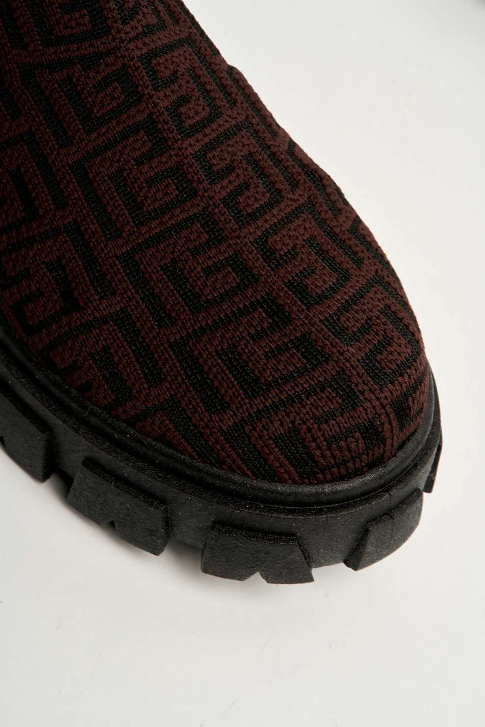 Mattie Geometric Print Chunky Sole Ankle High Sock Boots in Brown - Image 7