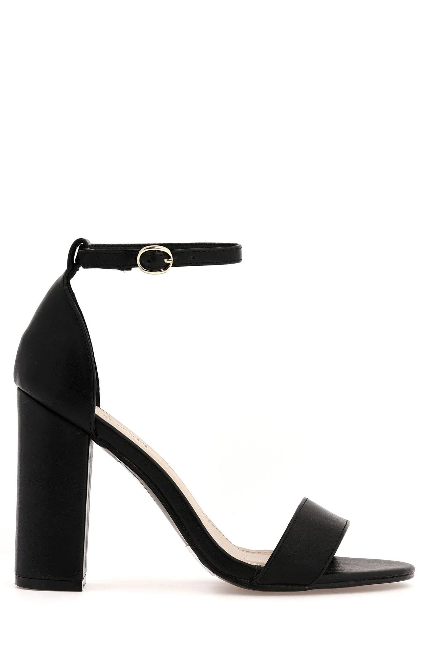 May Barely There Block Heel Ankle Strap Sandal in Black Matt - Image 4