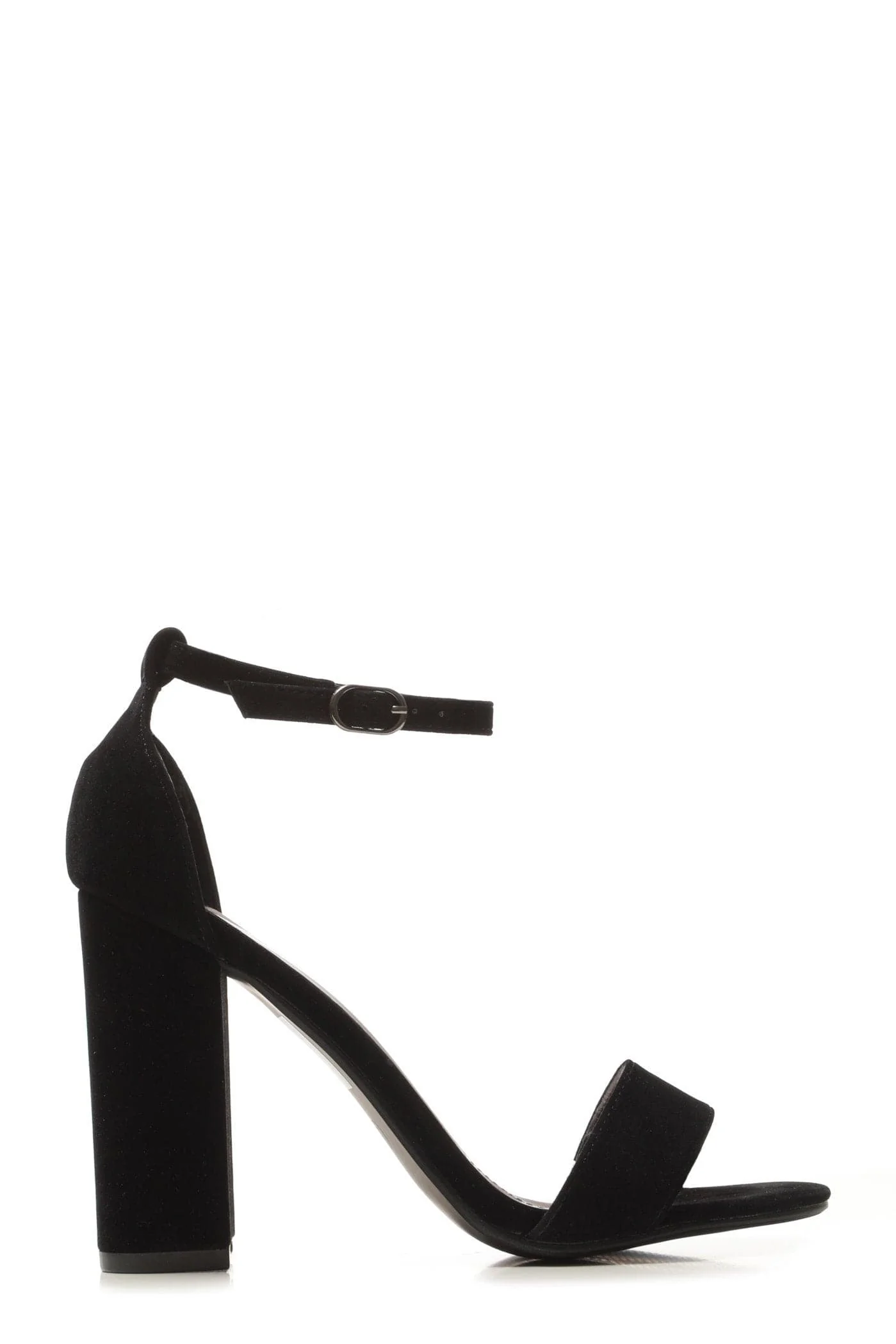 May Barely There Block Heel Ankle Strap Sandal In Black Suede - Image 4