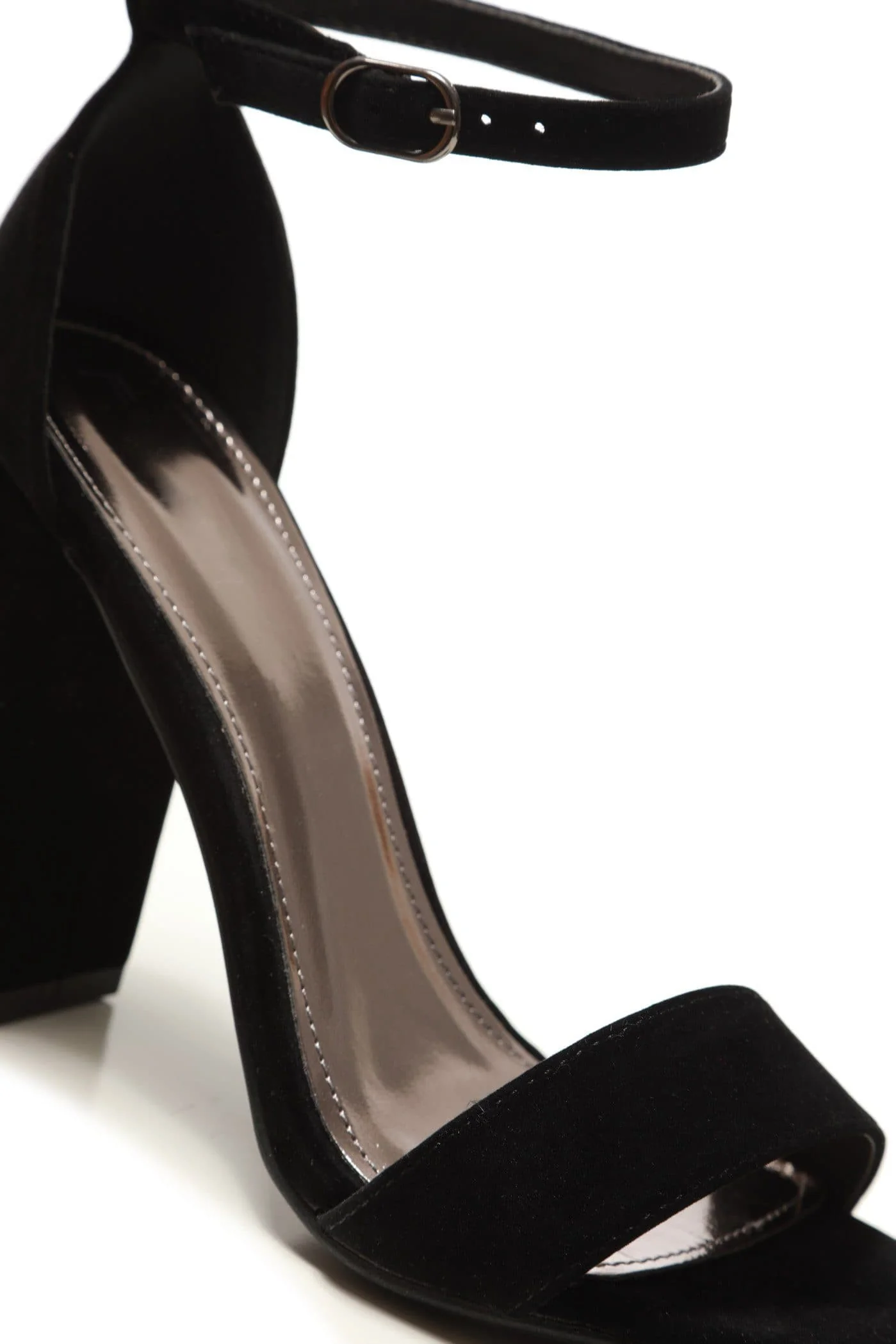 May Barely There Block Heel Ankle Strap Sandal In Black Suede - Image 5