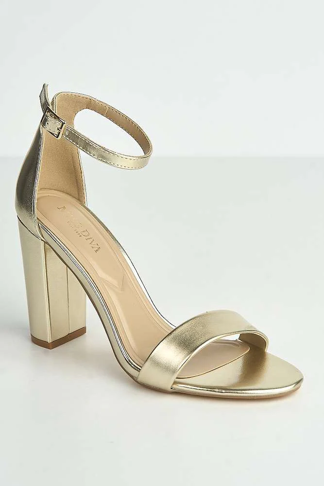 May Barely There Block Heel Ankle Strap Sandal in Gold - Image 4