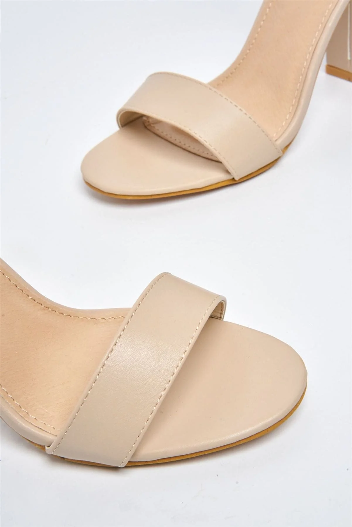 May Barely There Block Heel Ankle Strap Sandal in Nude PU - Image 5