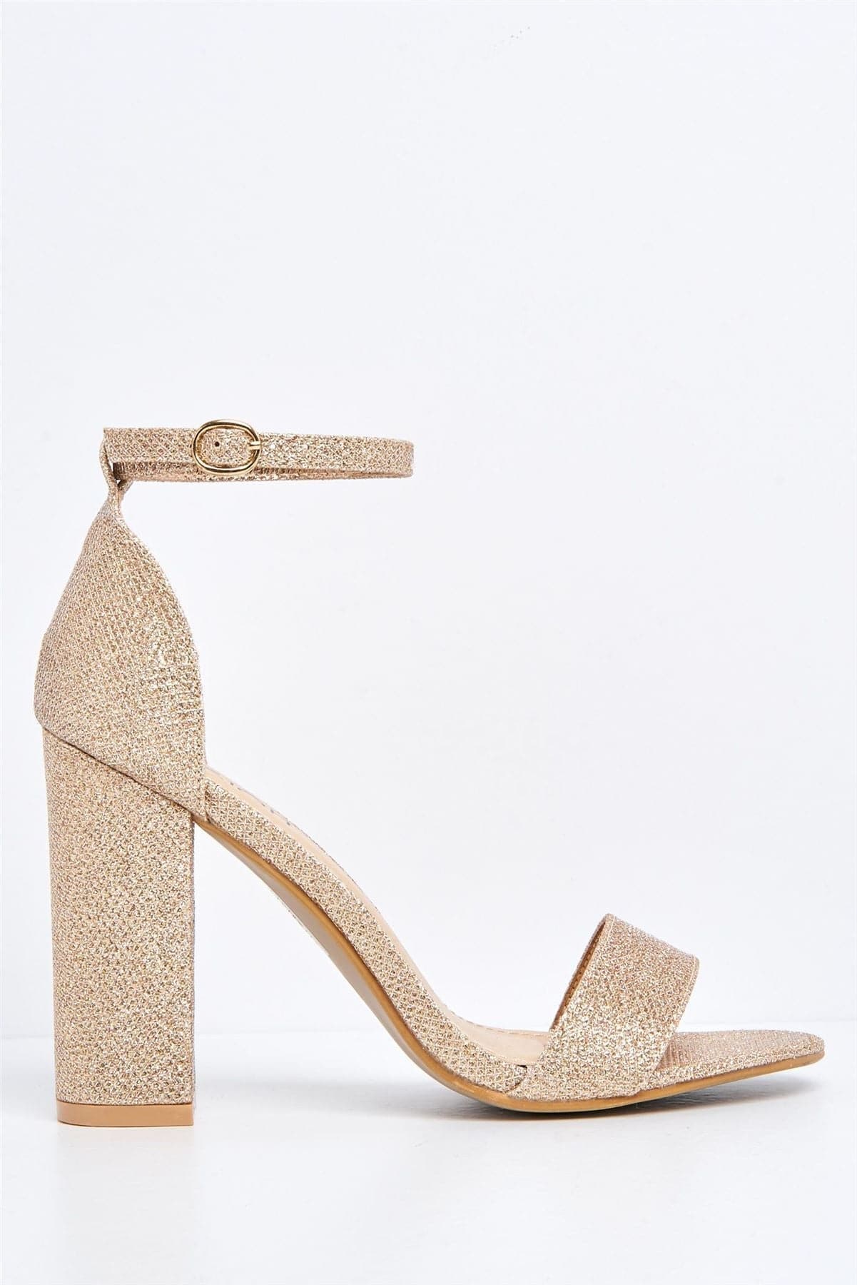 May Barely There Block Heel Ankle Strap Sandal in Rose Gold Mesh - Image 4