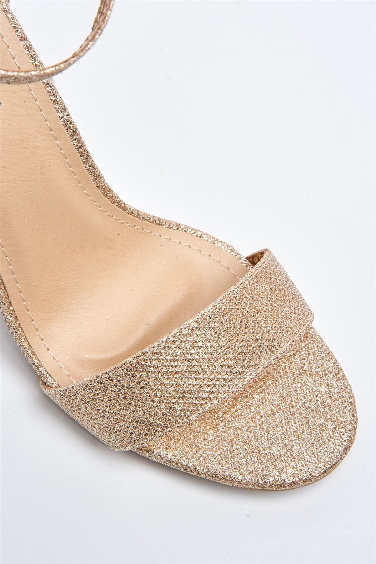 May Barely There Block Heel Ankle Strap Sandal in Rose Gold Mesh - Image 6