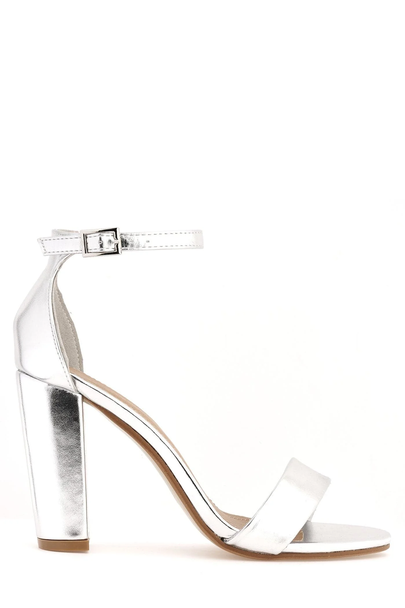 May Barely There Block Heel Ankle Strap Sandal in Silver - Image 4