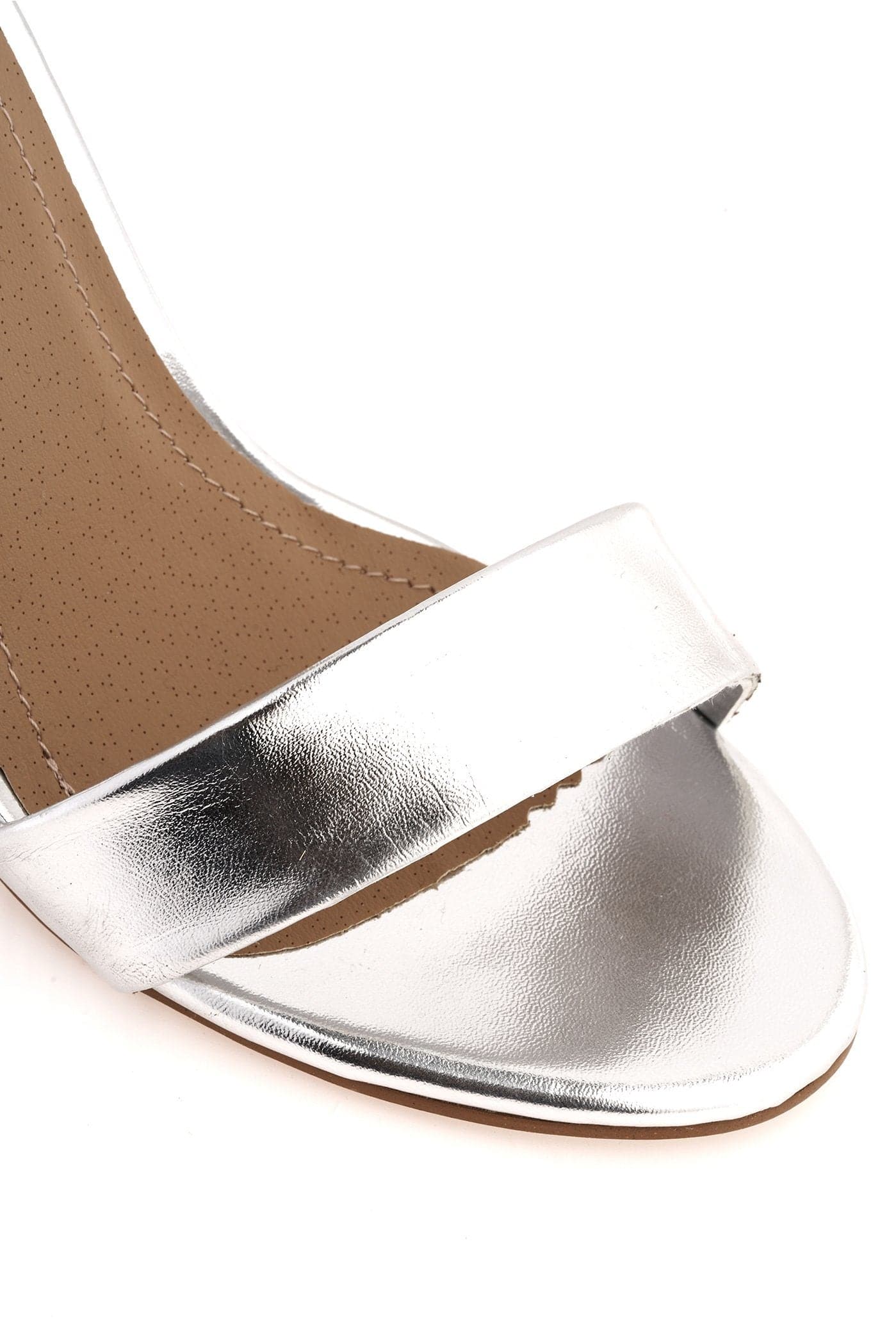May Barely There Block Heel Ankle Strap Sandal in Silver - Image 5