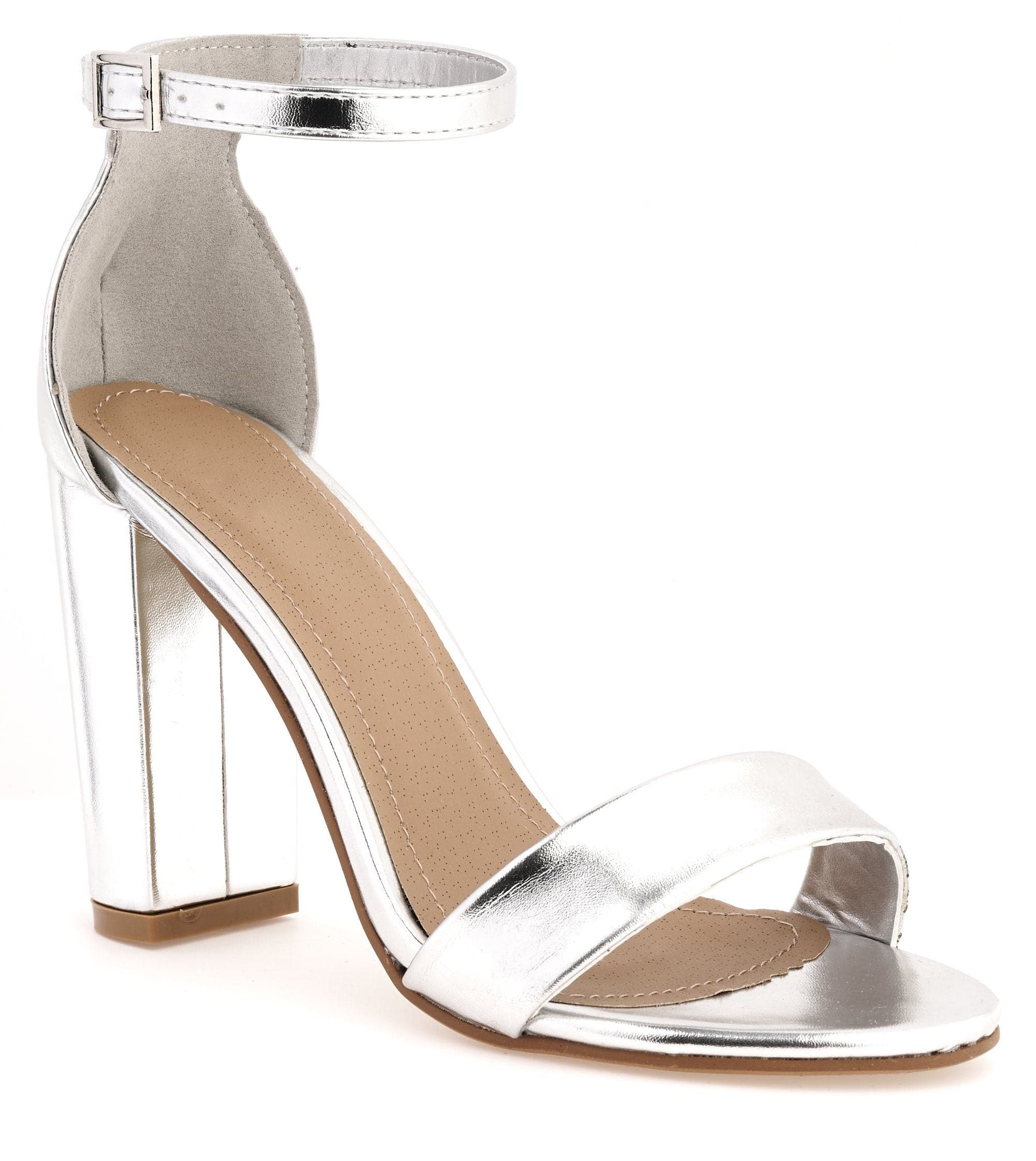 May Barely There Block Heel Ankle Strap Sandal in Silver - Image 6