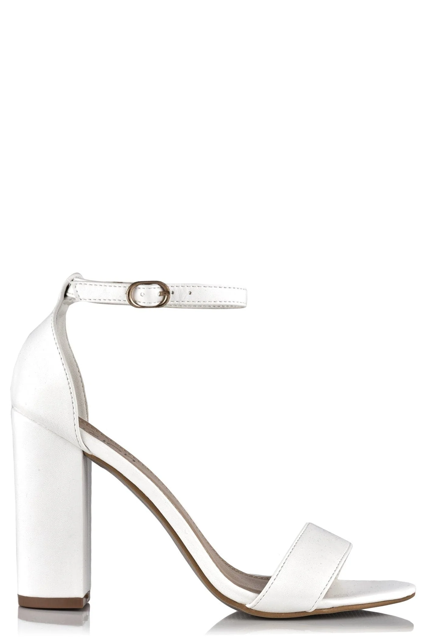 May Barely There Block Heel Ankle Strap Sandal in White Matt - Image 4