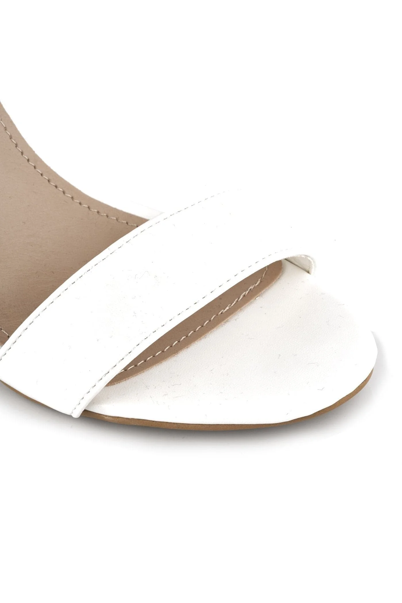 May Barely There Block Heel Ankle Strap Sandal in White Matt - Image 5