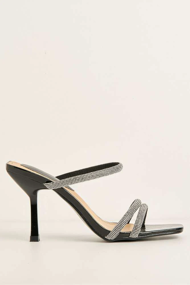 Meiria 3 Diamante Strap High Heel Mules in Black - Image 6