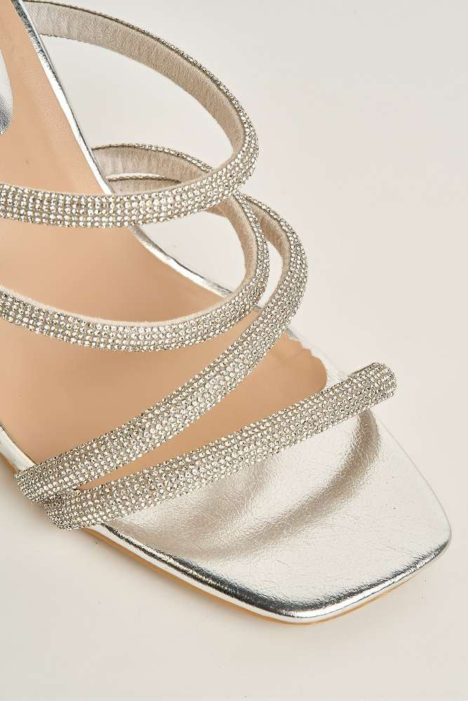 Meiria 3 Diamante Strap High Heel Mules in Silver - Image 5