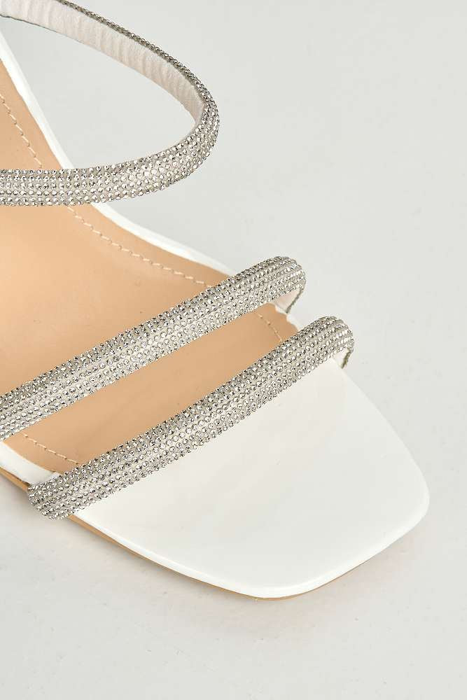 Meiria 3 Diamante Strap High Heel Mules in White - Image 5
