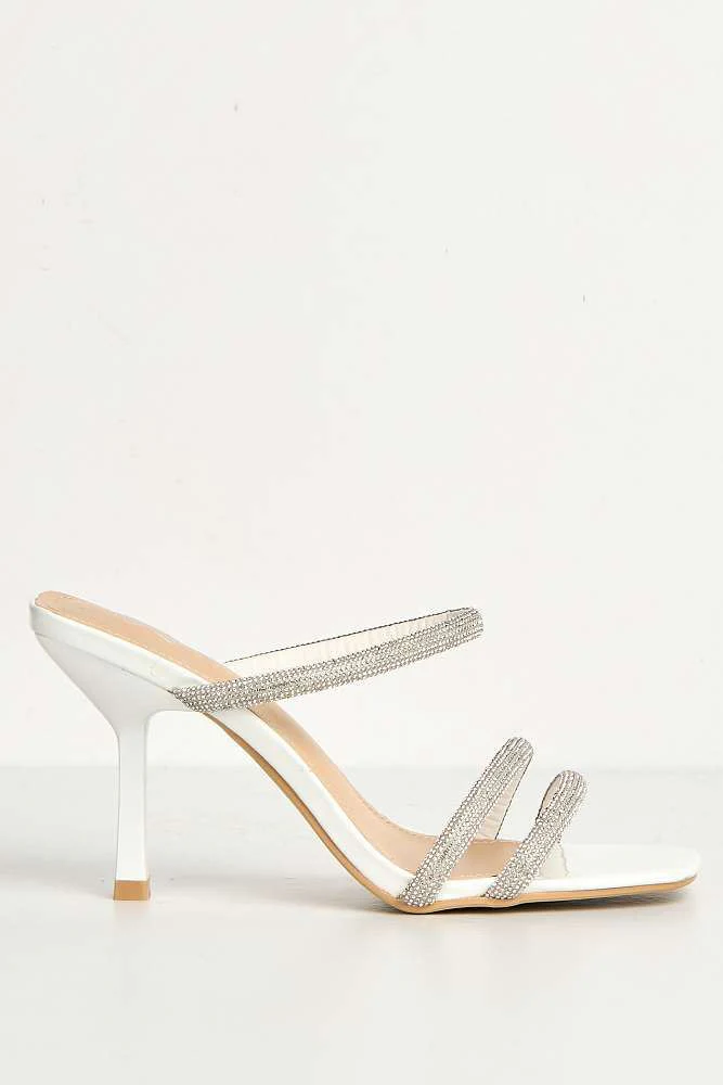 Meiria 3 Diamante Strap High Heel Mules in White - Image 6
