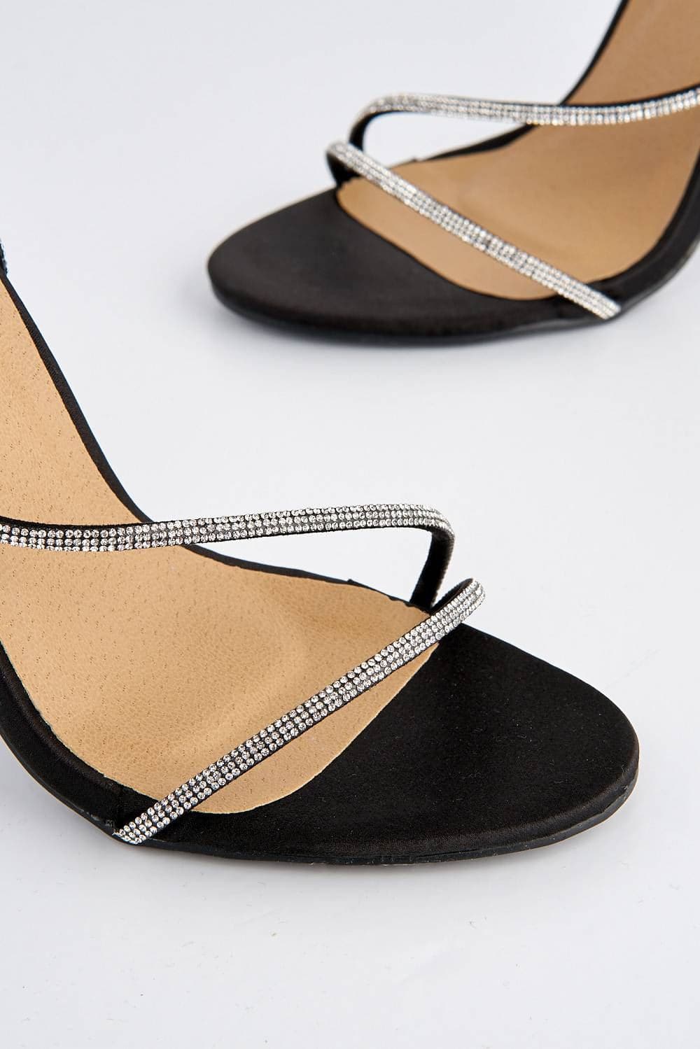 Melilla Diamante Straps Anklestrap Heeled Sandal in Black Satin - Image 5