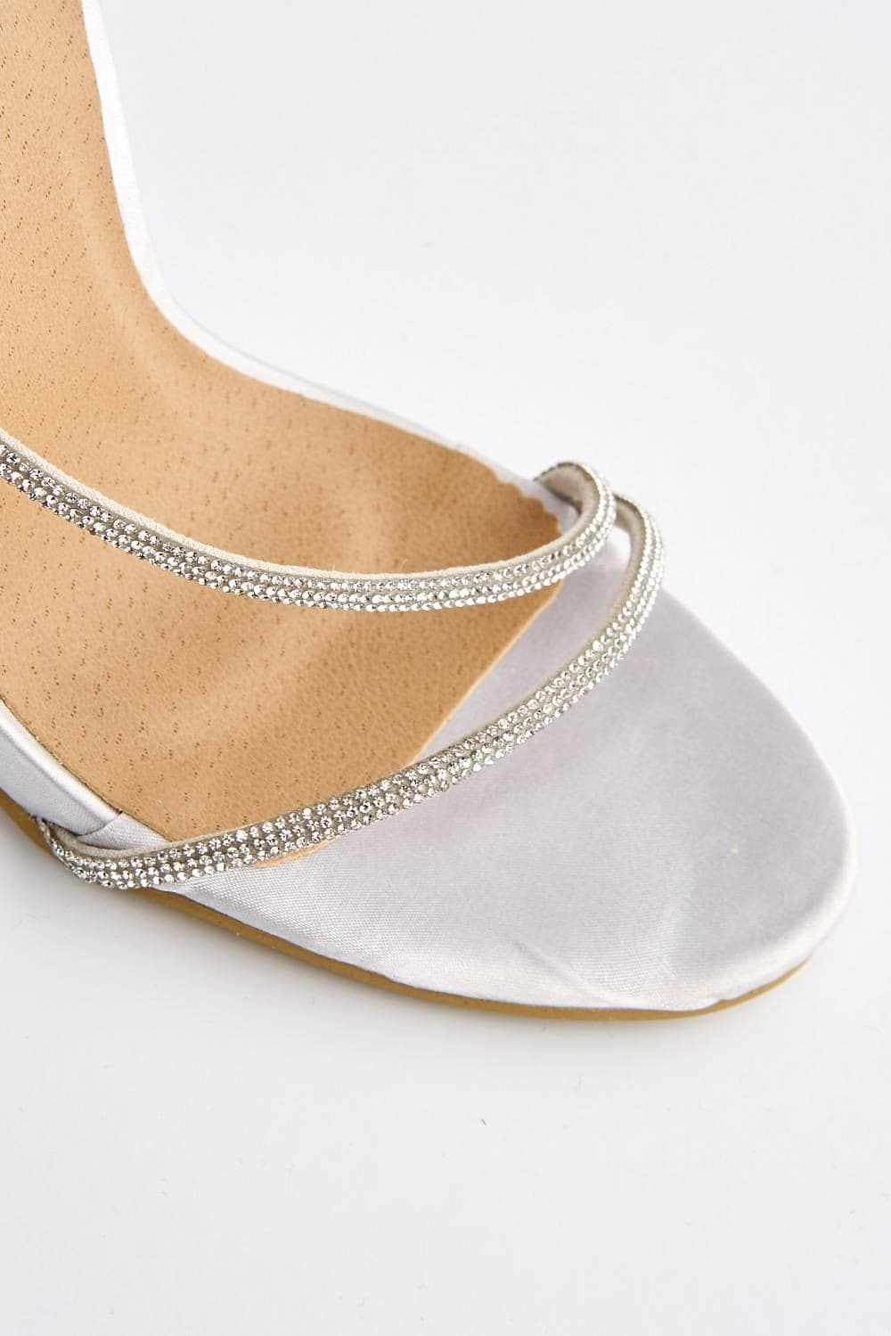 Melilla Diamante Straps Anklestrap Heeled Sandal in Silver Satin - Image 6