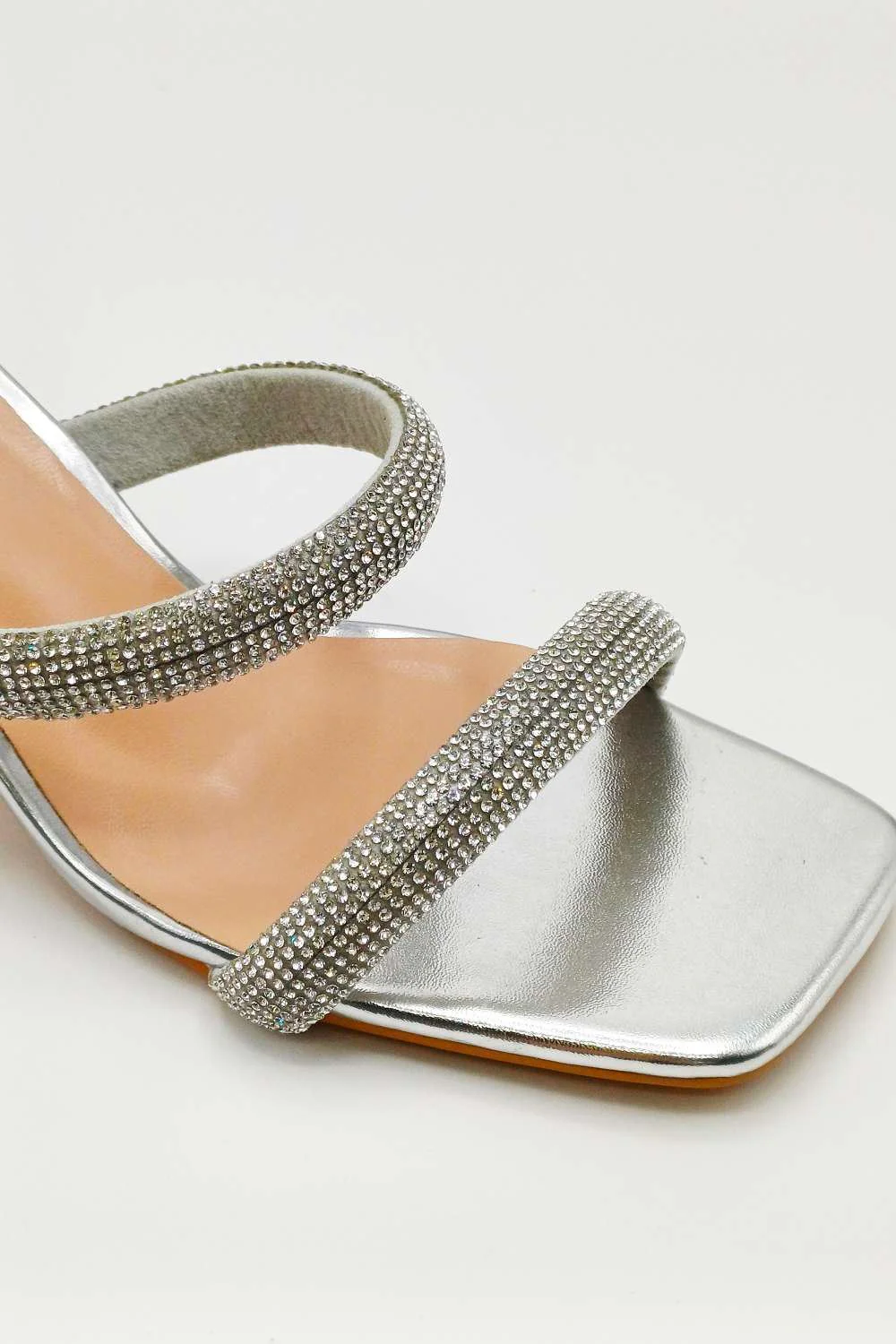 Melina Block Heel Diamante Embellished Mules in Silver - Image 5