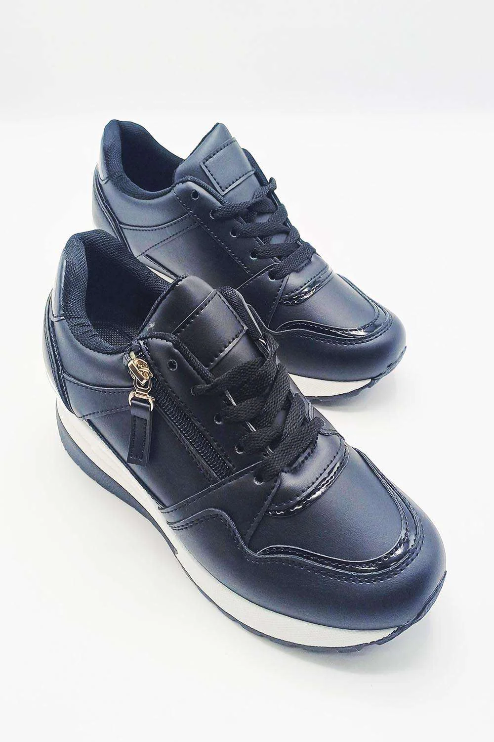Merdi Zip Detail Lace Up Trainers in Black - Image 4