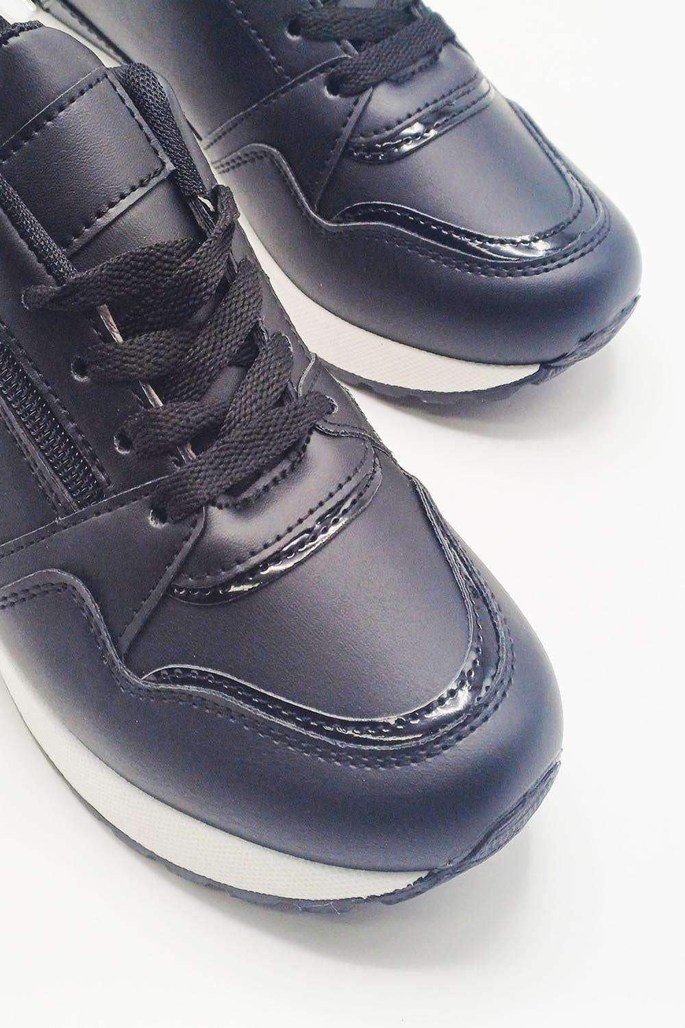 Merdi Zip Detail Lace Up Trainers in Black - Image 5