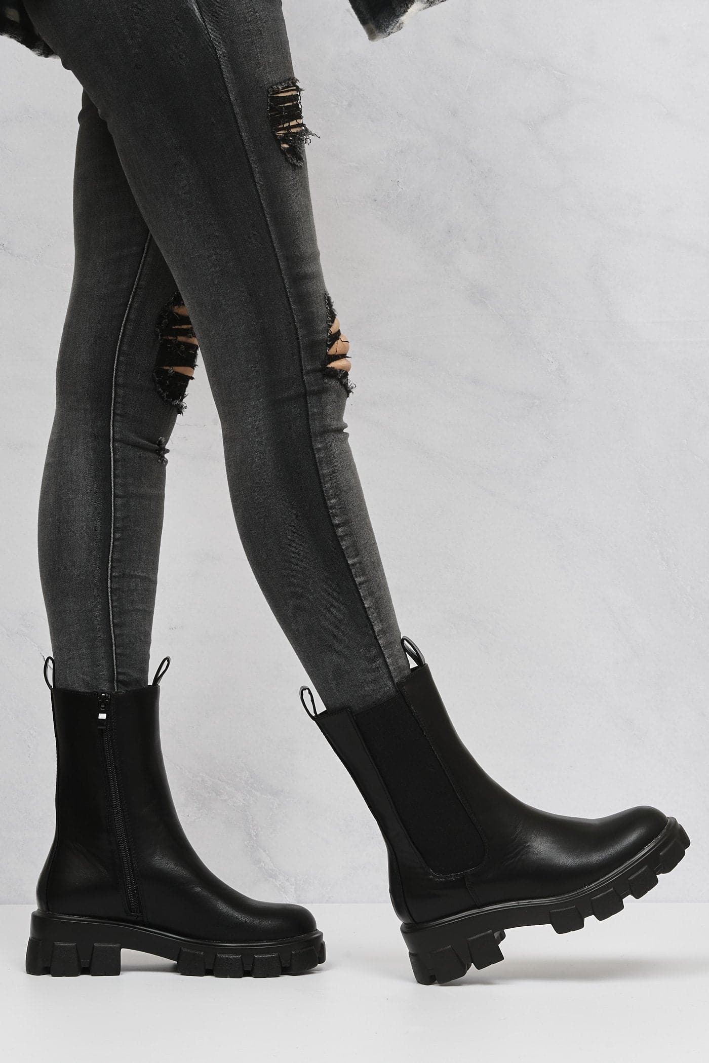 Merry Elastic Panel Slip On Calf Boot in Black Matt - Image 3