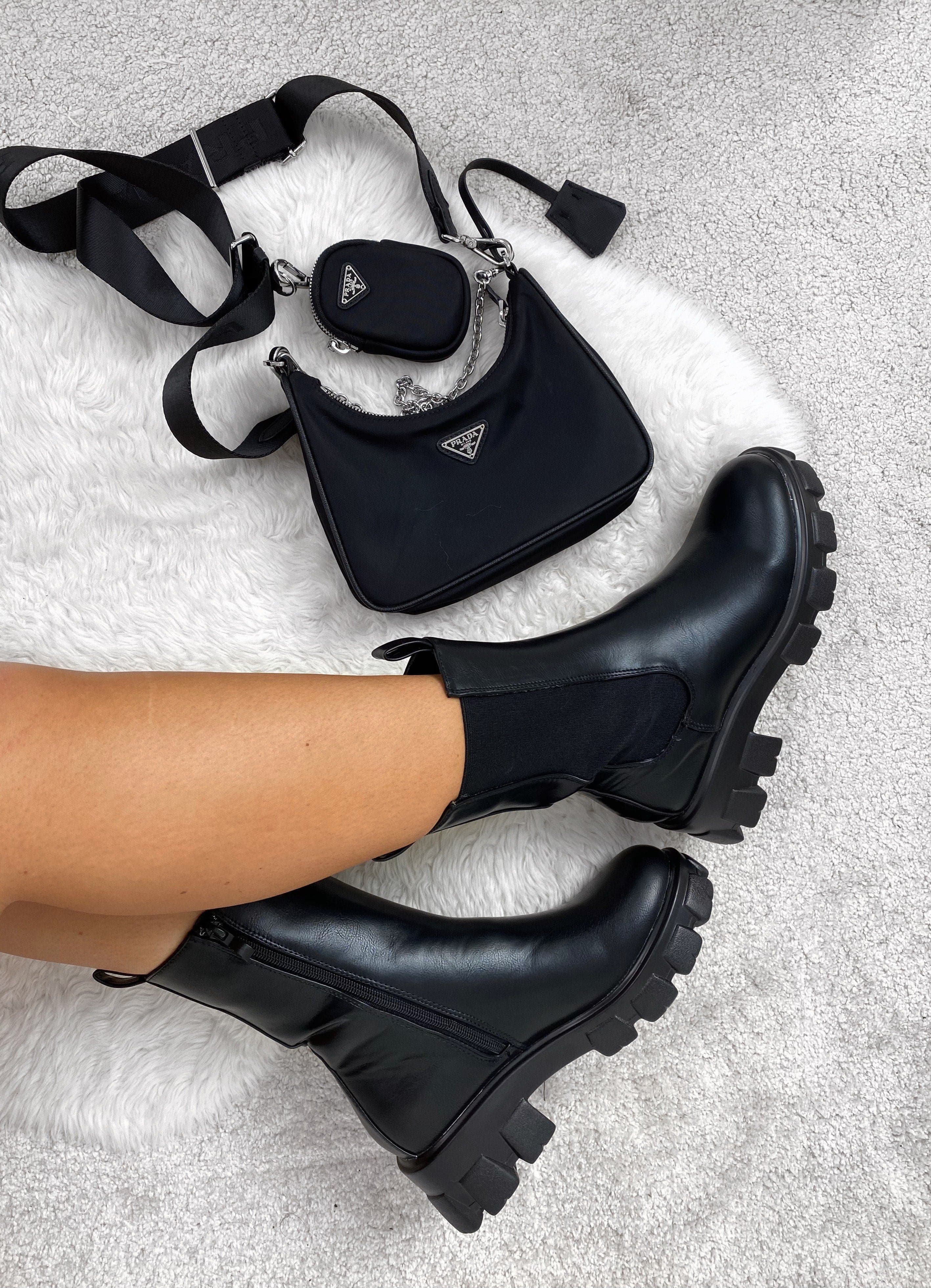 Merry Elastic Panel Slip On Calf Boot in Black Matt - Image 5