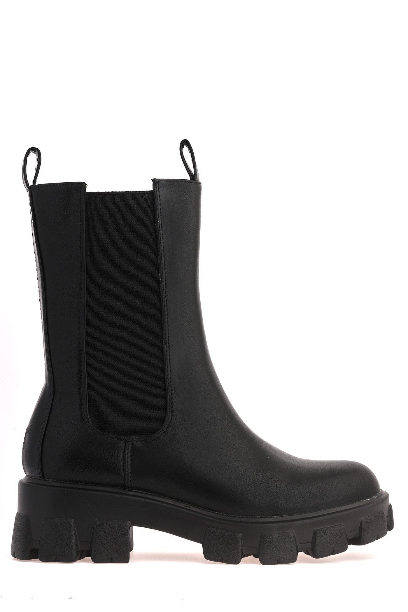 Merry Elastic Panel Slip On Calf Boot in Black Matt - Image 6