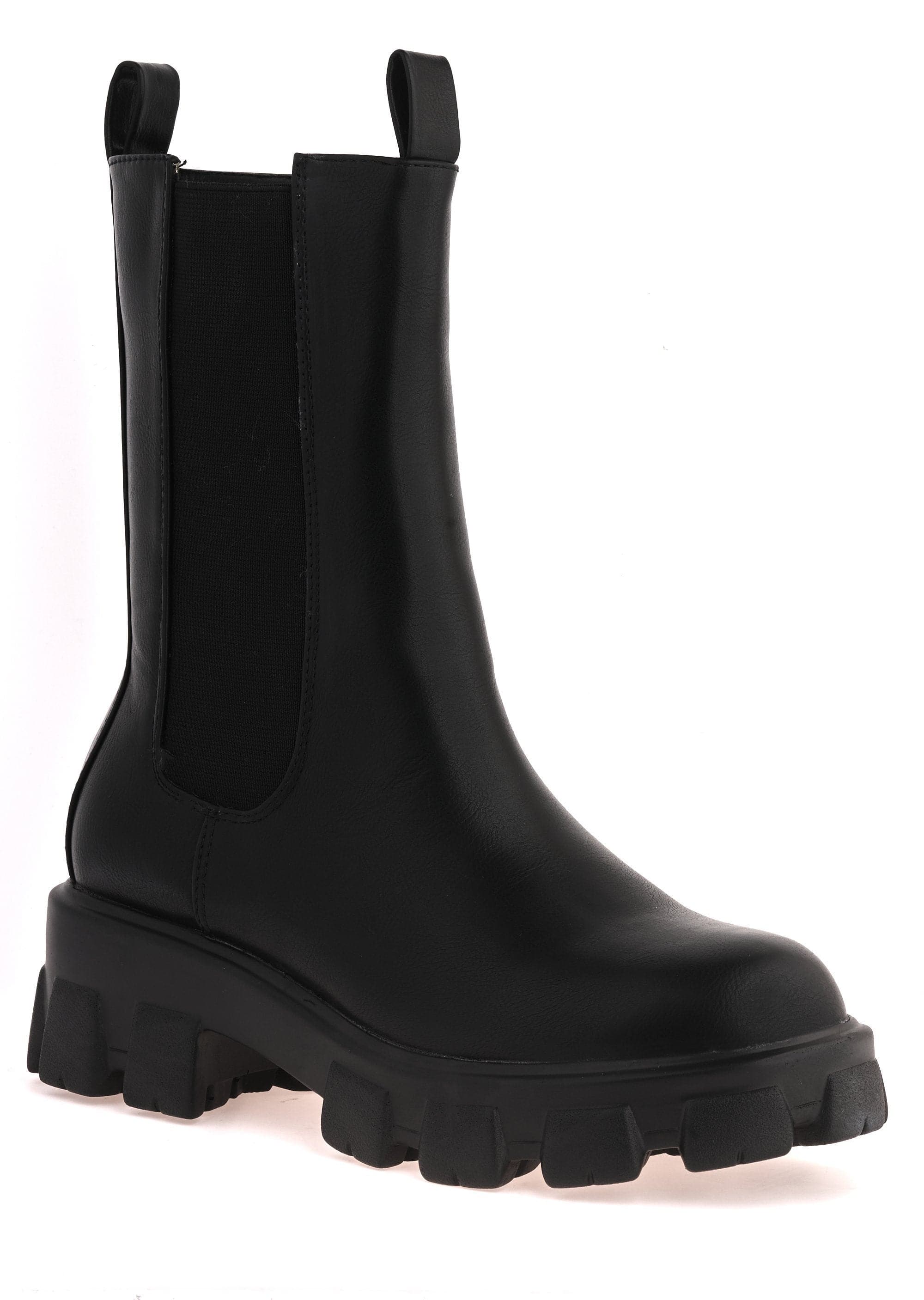 Merry Elastic Panel Slip On Calf Boot in Black Matt - Image 7