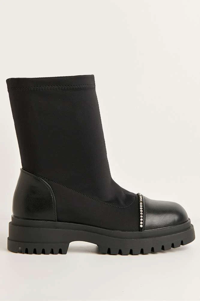 Meryl Diamante Trim Toe Cap Chunky Ankle Boots in Black - Image 6