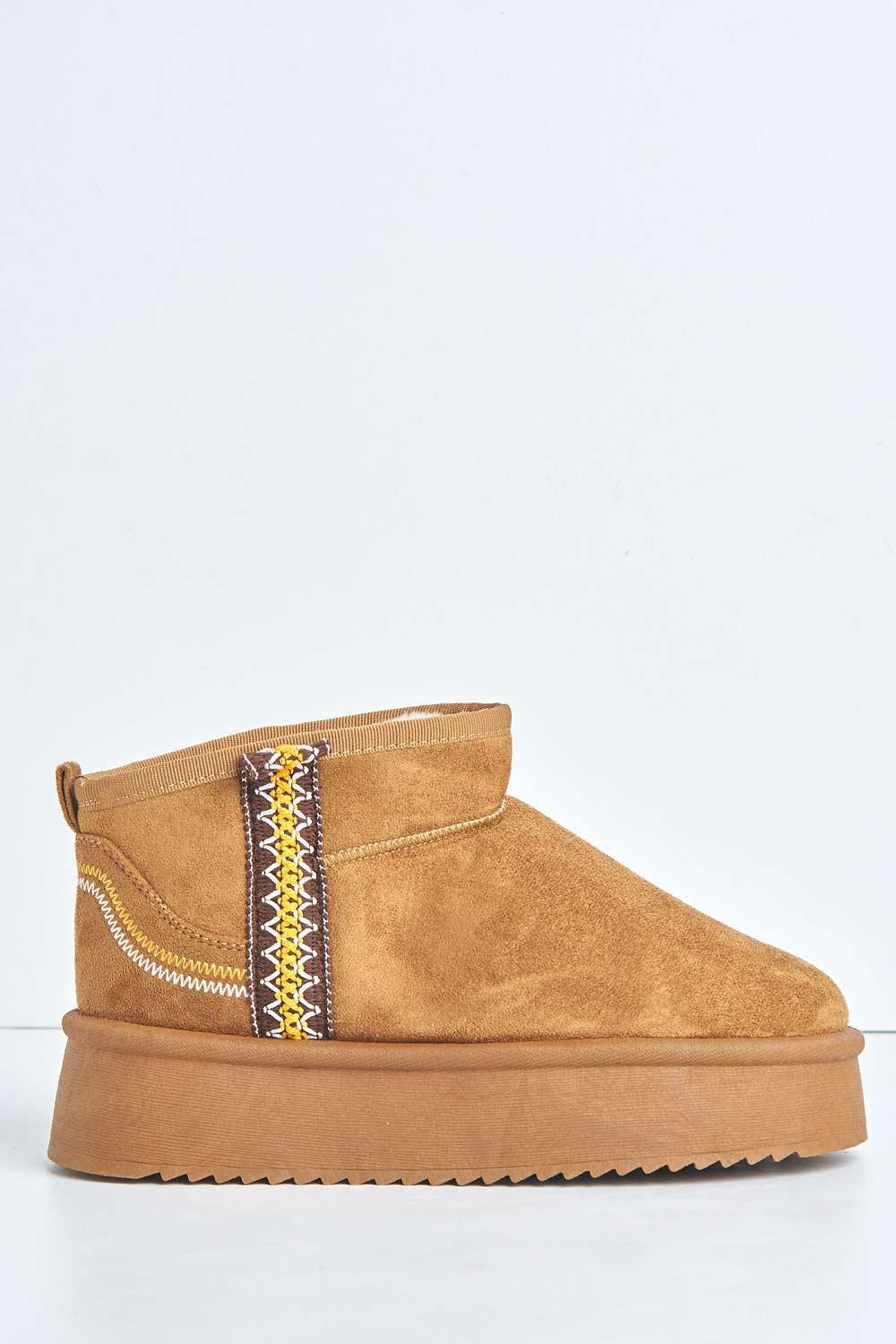 Mianee Embroidered Faux Fur Lining Chunky Sole Ankle Boots in Camel - Image 5
